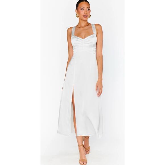 Show Me Your MuMu Dresses & Skirts - Show Me Your Mumu Mina Midi Bridesmaid Wedding Dress Ivory Luxe Satin, NWOT, S